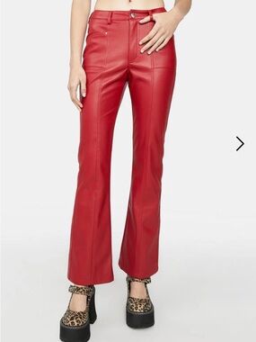 Dolls Kill/Delias Red Faux Leather flared pant